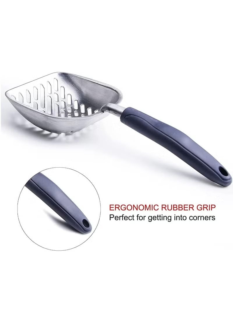 مجرفة رمل قطط كبيرة – من سبائك الألمنيوم بمصفاة معدنية عميقة ومقبض طويل، مناسبة لجميع أنواع رمل القطط - Image 3